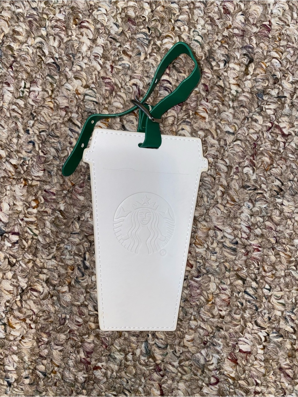 Starbucks White Cup-Shaped Luggage Tag with Green Strap